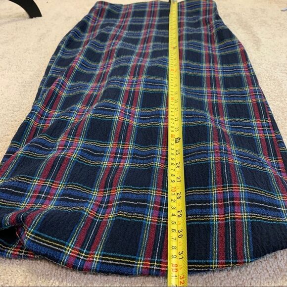 Zara Navy blue red high-rise plaid check midi skirt asymmetrical bubble hem Sz M - Picture 9 of 12
